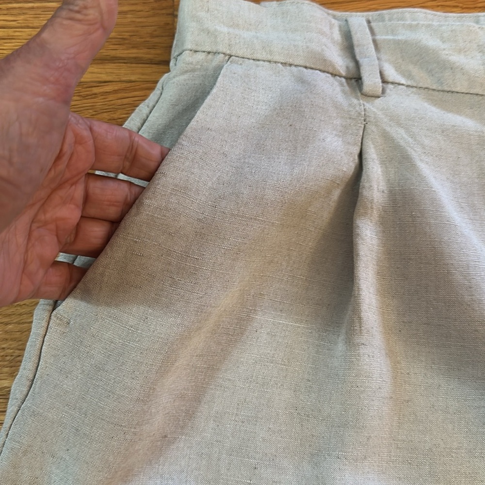 🌺 H&M Beige Pleated Linen Blend Shorts Sz 12 - Picture 5 of 7